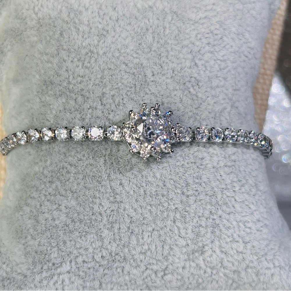 Stunning Silver Tone Bracelet CZ Adjustable Bracelet